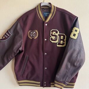 Abercrombie & Fitch Maroon and Brown Varsity Jacket